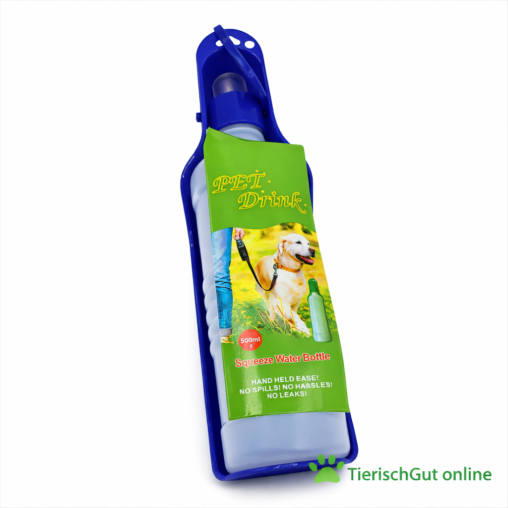 Wasserflasche für Hunde faltbar – 500ml Tragbarer Wasserspender für unterwegs