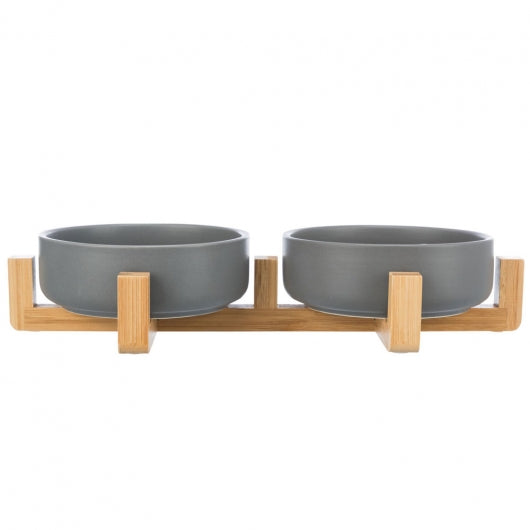 Trixie Napf-Set aus Keramik - Holz - grau -Natur